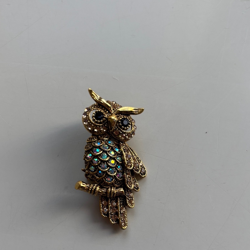Chic Gold and Iridescent Owl Brooch